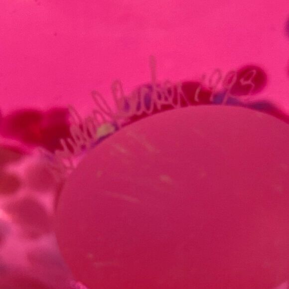 Vintage Douglas Becker Signed Cranberry Art Glass Vase Coin Dot Pattern - Picture 9 of 15